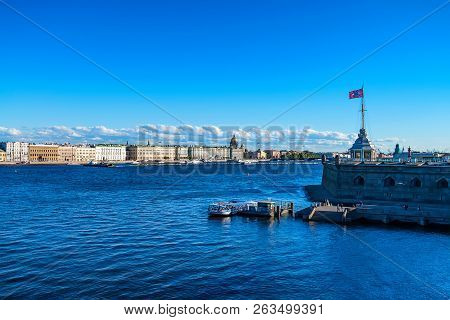 Beautiful View Of Palace Embankment In Saint Petersburg From Zayachy Island