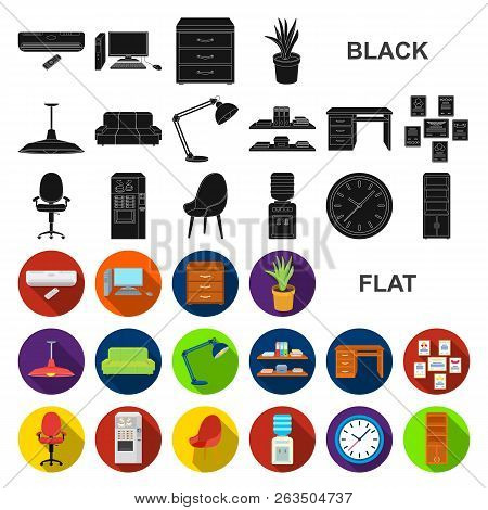 Interior Of The Workplace Flat Icons In Set Collection For Design. Office Furniture Vector Symbol St