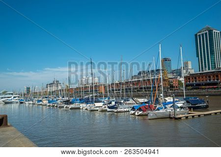 Buenos Aires, Argentina - 08 Octubre, 2018: Yachts berth in Puerto Madero