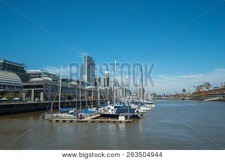 Buenos Aires, Argentina - 08 Octubre, 2018: Yachts berth in Puerto Madero