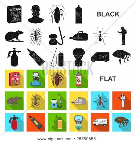 Pest, Poison, Personnel And Equipment Flat Icons In Set Collection For Design. Pest Control Service 