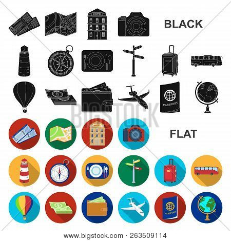 Rest And Travel Flat Icons In Set Collection For Design. Transport, Tourism Vector Symbol Stock Web 