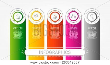 Modern 3D Vector Illustration. Template Infographics With Five Elements, Circles. Contains Text And
