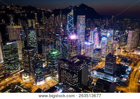 Central, Hong Kong, 04 October 2018:- Hong Kong bsuiness district at night