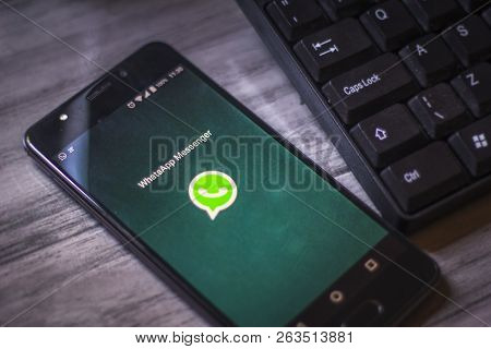 October, 16, 2018, Brazil. Mobile Device With The App (app) Whatsapp. The Application Is One Of The 