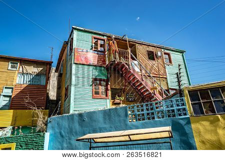 Buenos Aires, Argentina - 04 Octubre, 2018: houses in the tourist area of la boca in Argentina