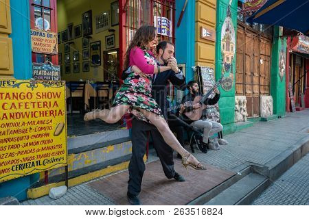 Buenos Aires, Argentina - 04 Octubre, 2018: tango in the tourist area of la boka in Argentina