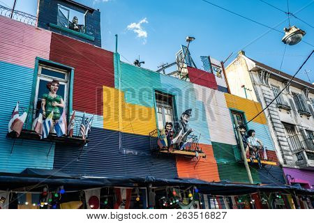 Buenos Aires, Argentina - 04 Octubre, 2018: houses in the tourist area of la boca in Argentina