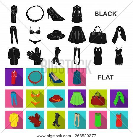 Women Clothing Flat Icons In Set Collection For Design.clothing Varieties And Accessories Vector Sym
