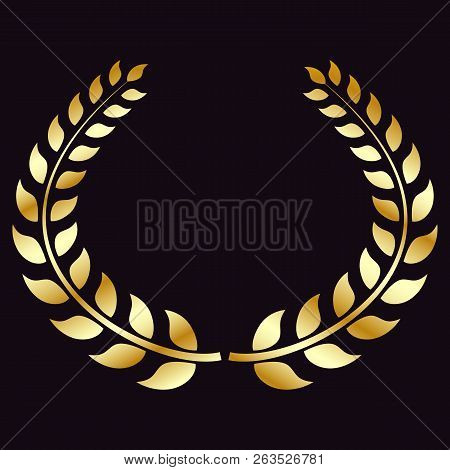 Golden Laurel Wreath, Isolated On Black Background. Symbol Of Victory, Triumph. Vector Element For Y