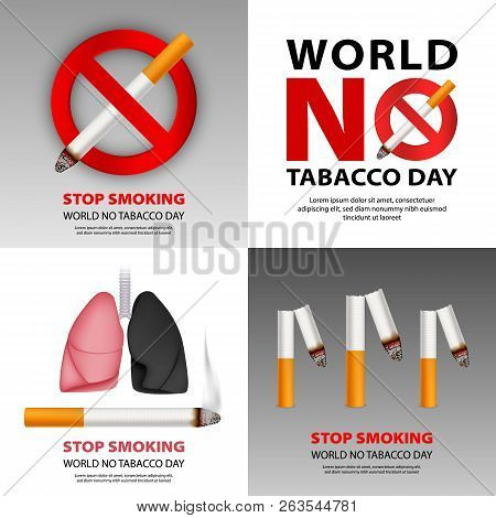Public No Smoking Banner Set. Realistic Illustration Of Public No Smoking Vector Banner Set For Web 