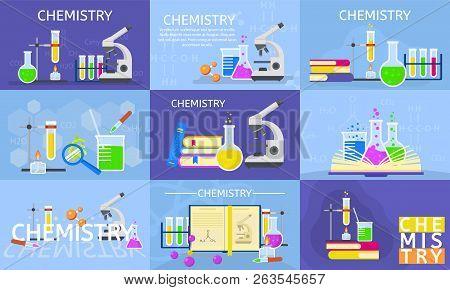 Chemistry Lab Banner Set. Flat Illustration Of Chemistry Lab Vector Banner Set For Web Design