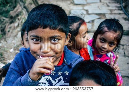 Bandipur Nepal October 15, 2018 Closeup Of Young Children Playing And Having Fun Together In Bandipu