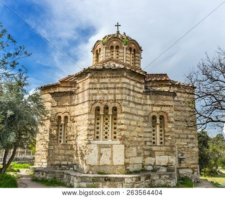 Ancient Agora Market Place Byzantine Church Of Holy Apostles Solaki Acropolis Athens Greece. Agora F
