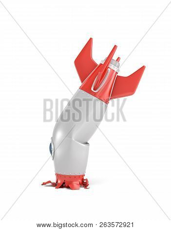 3d Rendering Of A Retro Space Rocket Broken After Unsuccessful Landing With Its Nose Smashed Into Th