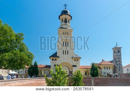 Alba Iulia, Romania - 11 August 2018: Reunification Cathedral Inside The Citadel Alba-carolina In Al