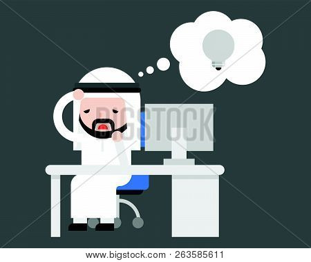 Cute Arab Businessman Have Burn Out Because No Idea For Creative And Turn Off Light Bulb On Bubble S