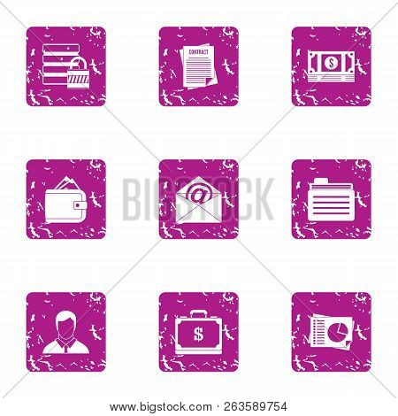 Remittance Icons Set. Grunge Set Of 9 Remittance Icons For Web Isolated On White Background