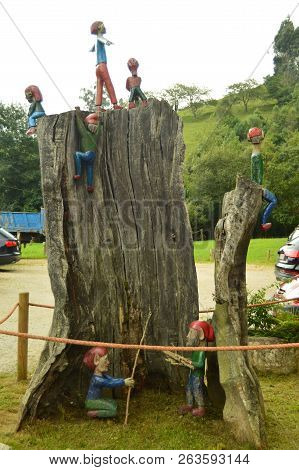 Elves Picking Firewood On The Route Of The Encantau Camin In The Council Of Llanes. Nature, Travel, 
