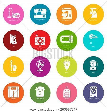 Domestic Appliances Icons Set Colorful Circles Isolated On White Background