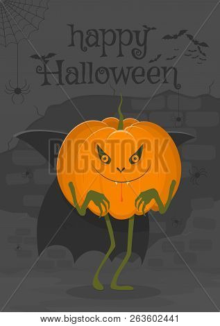 Happy Halloween Illustration Interesting Character In The Form Of A Vampire Pumpkin