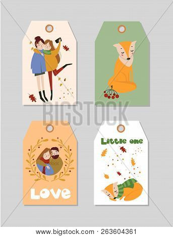 Collection Of Autumn Tags Template With Hand Drawn Elements.