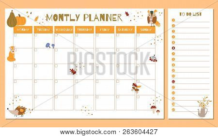 Cute Monthly Planner With Autumn Hand Drawn Elements
