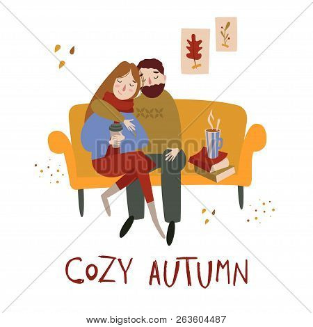Vector Autumn Illustration In Flat Simple Linear Style