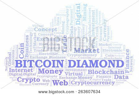 Bitcoin Diamond Cryptocurrency Coin Word Cloud. Word Cloud Made With Text Only.