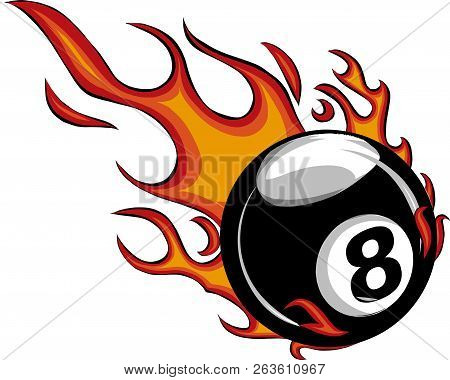 Flaming Billiards Eight Ball Vector Cartoon Burning With Fire Flames