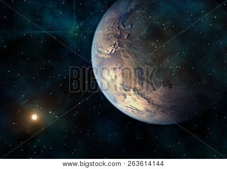 Abstract Representation Of The Universe And Stellar Galaxies With Planets And Space Objects. 3d Rend
