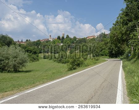 The Road From Asti To Antignano, Monferrato, Piedmont, Italy, At Summer