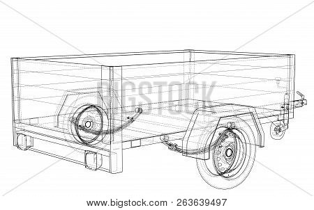 Open Trailer Sketch. Vector Rendering Of 3d. Wire-frame Style. The Layers Of Visible And Invisible L