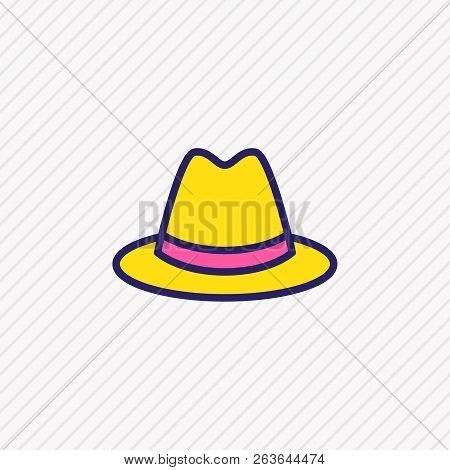 Vector Illustration Of Hat Icon Colored Line. Beautiful Clothes Element Also Can Be Used As Hatband 