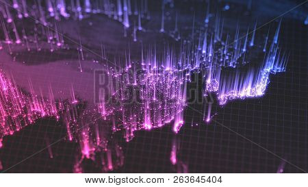 Glowing City And Human Population Density Areas With Rising Lines From Them. View Of Asia. 3d Illust