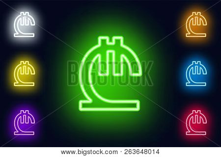Neon Georgian Lari Sign In Various Color Options On A Dark Background .