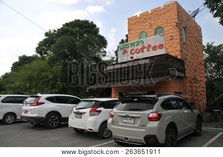 Lopburi, Thailand - October 12, 2018 : Holy Basil (krapow) And Coffee New Landmark In Lopburi, Thail