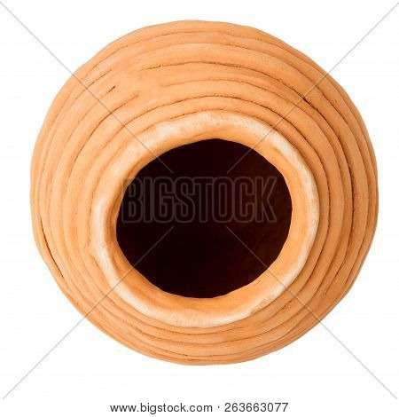 Unglazed Handmade Coiled Pottery Pot Made Of Red Clay Isolated On White Background. Teracota Vase. P