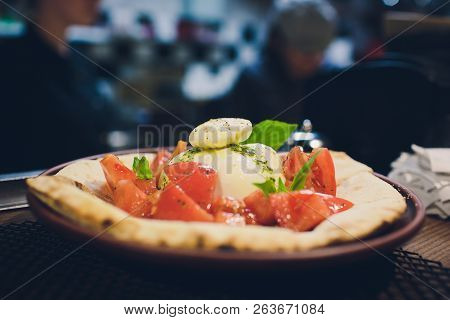 Turkish And Arabic Traditional Ramadan Pide With Egg On Top. Wood Background. Pizza Margherita Is A 