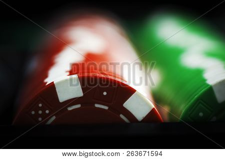 Rows Of Red And Green Poker Chips