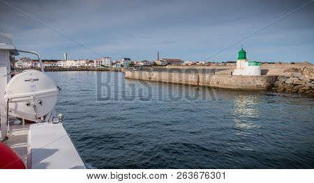 View Of The Bridge Of A Ferry That Enters The Harbor Of The Island Of Yeu