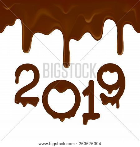Happy New Year 2019 Banner With Chocolate Drips