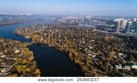 Aerial View Of City Landscape Of Osokorki And Poznyaki. Darnitskiy District, Kiev Ukraine.