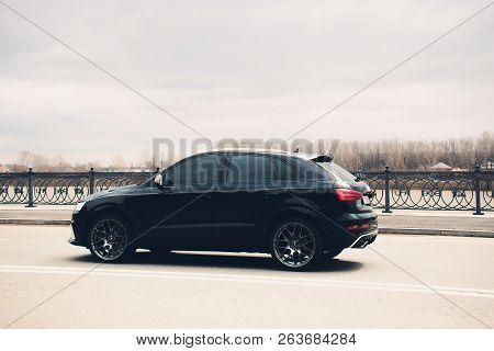 Ufa, Russia - March 4, 2018: Sportsline Audi Rs Q3 On The Street.