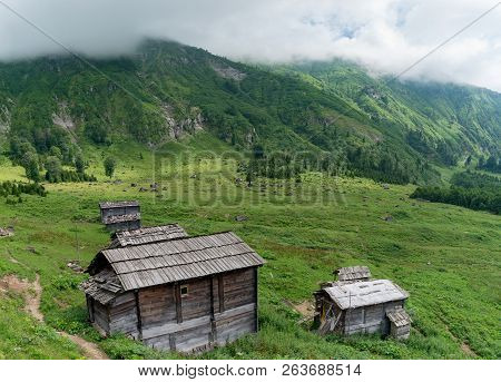 Artvin, Turkey - July 2018: Gorgit Highland With Old Houses And Green Valley In Blacksea Region, Art