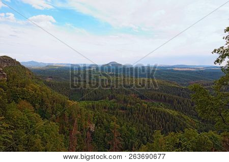 Aerial View Of Czech Switzerland (bohemian Switzerland Or Ceske Svycarsko) National Park. View From 