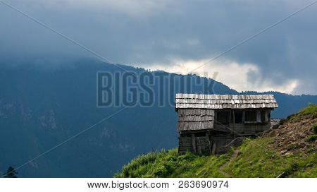 Artvin, Turkey - July 2018: Gorgit Highland With Old Houses And Green Valley In Blacksea Region, Art