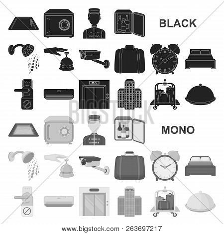Hotel And Equipment Black Icons In Set Collection For Design. Hotel And Comfort Vector Symbol Stock 