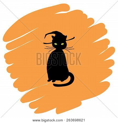 Cat Halloween Icon Vector Illustration On Orange Background