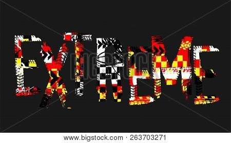 Off-road Speed Racing. Unique Grunge Lettering On A Dark Grey Background. Creative Drive Headline. B